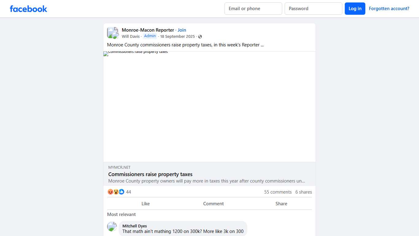 Monroe-Macon Reporter Monroe County commissioners raise property taxes, in this week's Reporter .. Facebook